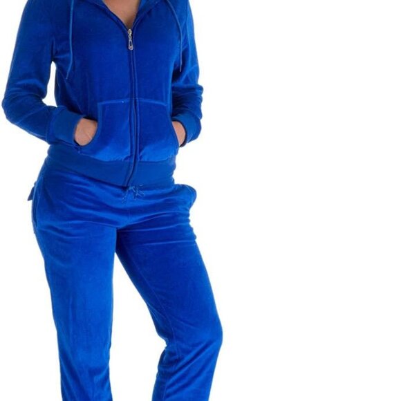 Luxury Velour Tracksuit Set: Royal Blue Women's Joggers and Hoodie - X-Large - Picture 1 of 8